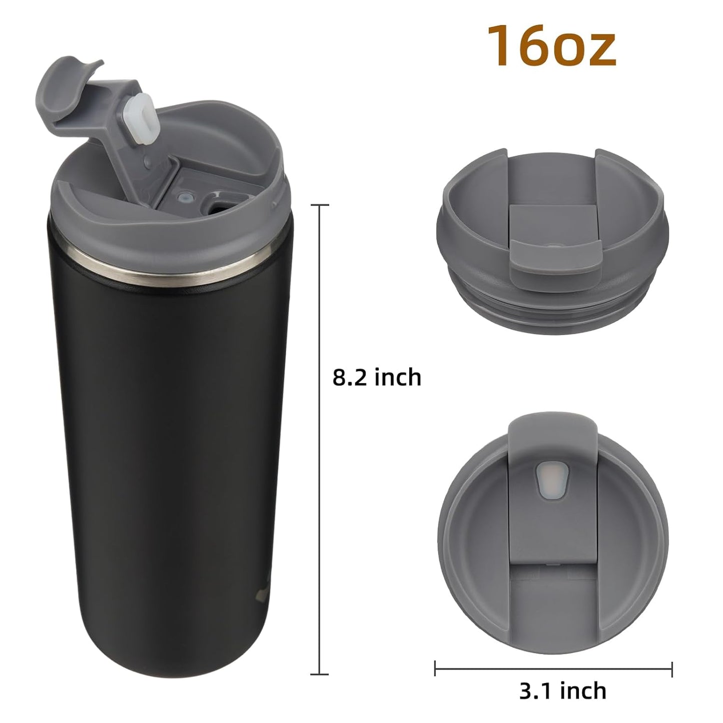 Tumbler with Lid, 16 oz Travel Coffee Mug Double Wall Vacuum Stainless Steel Thermal Metal Cup Insulated Water Bottle,Black