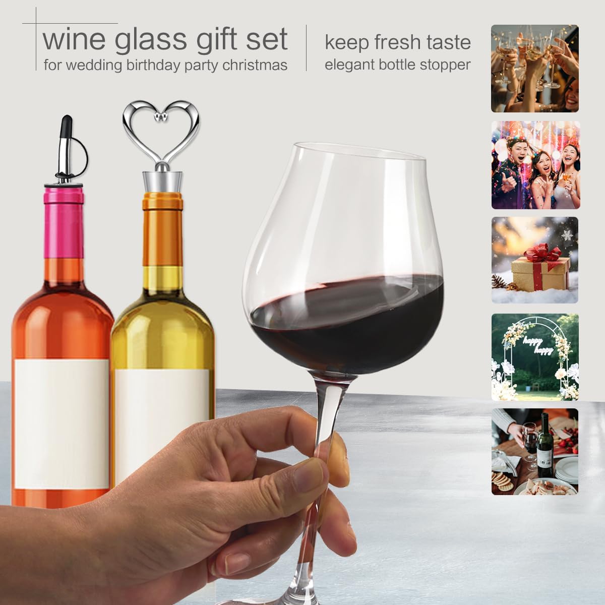 Wine Glasses Set of 2, 17.2 Oz Hand Blown Crystal Clear Glass, Long Stem Red/White Wine Glass with Wine Accessories and Gift Box - for Birthdays, Weddings, Party