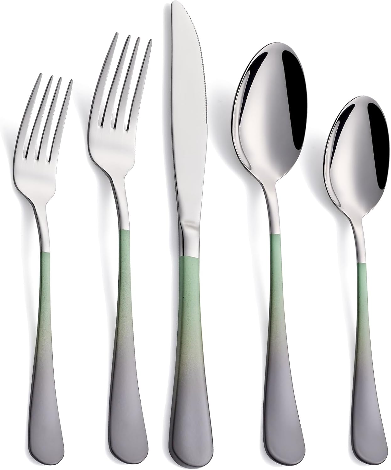 20-Pieces Color Silverware Sets for 4,Green and gray Handle Stainless Steel Cutlery Set, Include Forks Spoons and Knives Set, Dishwasher Safe Utensil Sets for Home Restaurant