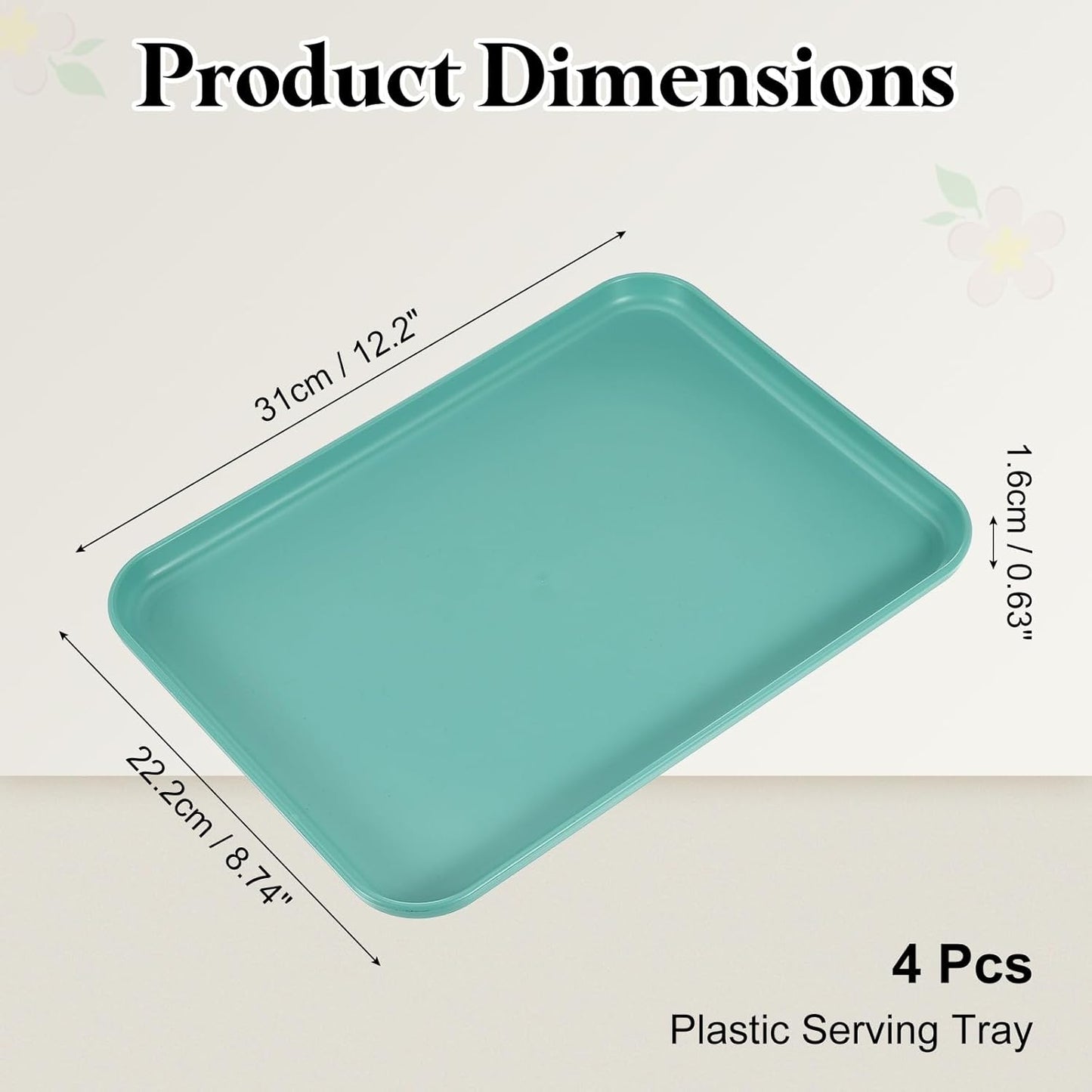 uxcell 4Pcs Plastic Serving Trays, 12.2 x 8.7 Inch Rectangle Food Trays Serving Cafeteria for Kitchen Restaurant Coffee Fruit Burger Lunch Dessert, Dark Green