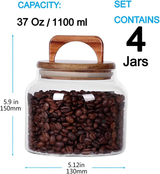 SAIOOL Glass Jars with Airtight Lid [Set of 4],Kitchen Canisters, Borosilicate Storage Containers,Retro Design, jars for Candy,Cookie,Rice,Sugar,Flour, Flour,Pasta,Nuts and Spice Jars