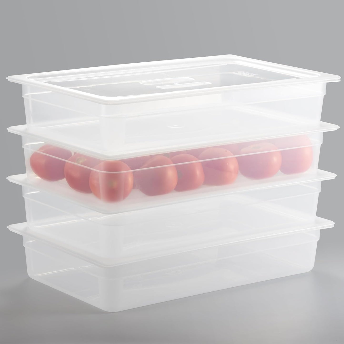 CURTA 4-Pack Full Size 4" Deep Food Pan with Handled Lid – NSF Listed Commercial-Grade Translucent Polypropylene, Stackable Freezer-safe Storage for Restaurants, Catering & Buffets