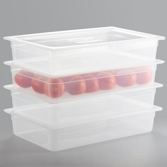 CURTA 4-Pack Full Size 4" Deep Food Pan with Handled Lid – NSF Listed Commercial-Grade Translucent Polypropylene, Stackable Freezer-safe Storage for Restaurants, Catering & Buffets