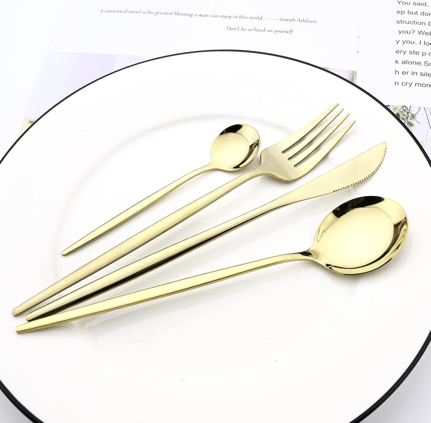 24-Piece Mirror Champagne Gold Flatware, 18/0 Stainless Steel Dinnerware Set Include Knife Fork Spoon Teaspoon Cutlery Set For Home Restaurant Party Service For 6, Dishwasher Safe