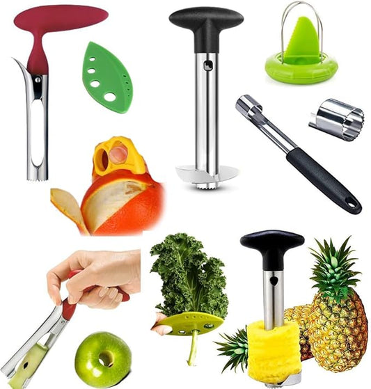 COMBO PACK - Apple Corer, Pineapple Slicer, Pear Pepper Poker, Herb Kale Stripper, Kiwi Tool, Citrus Orange Peeler SUPER SLICER Juicer Prepping PACK by Bright Kitchen
