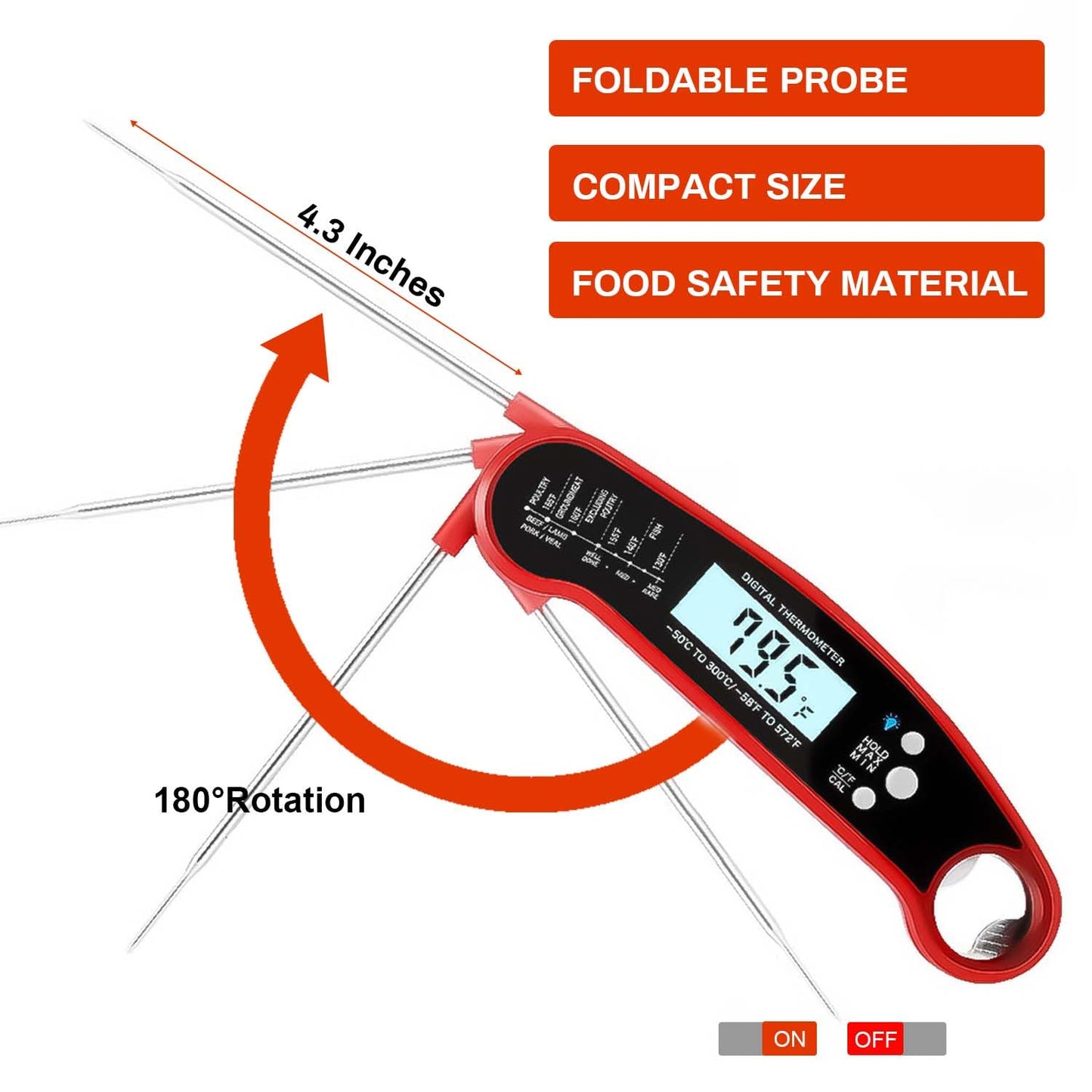 Meat Thermometer Digital for Grill Instant Read Meat Thermometer Waterproof Kitchen Gadgets Essentials Magnetic Probe Thermometer with Backlight and Display