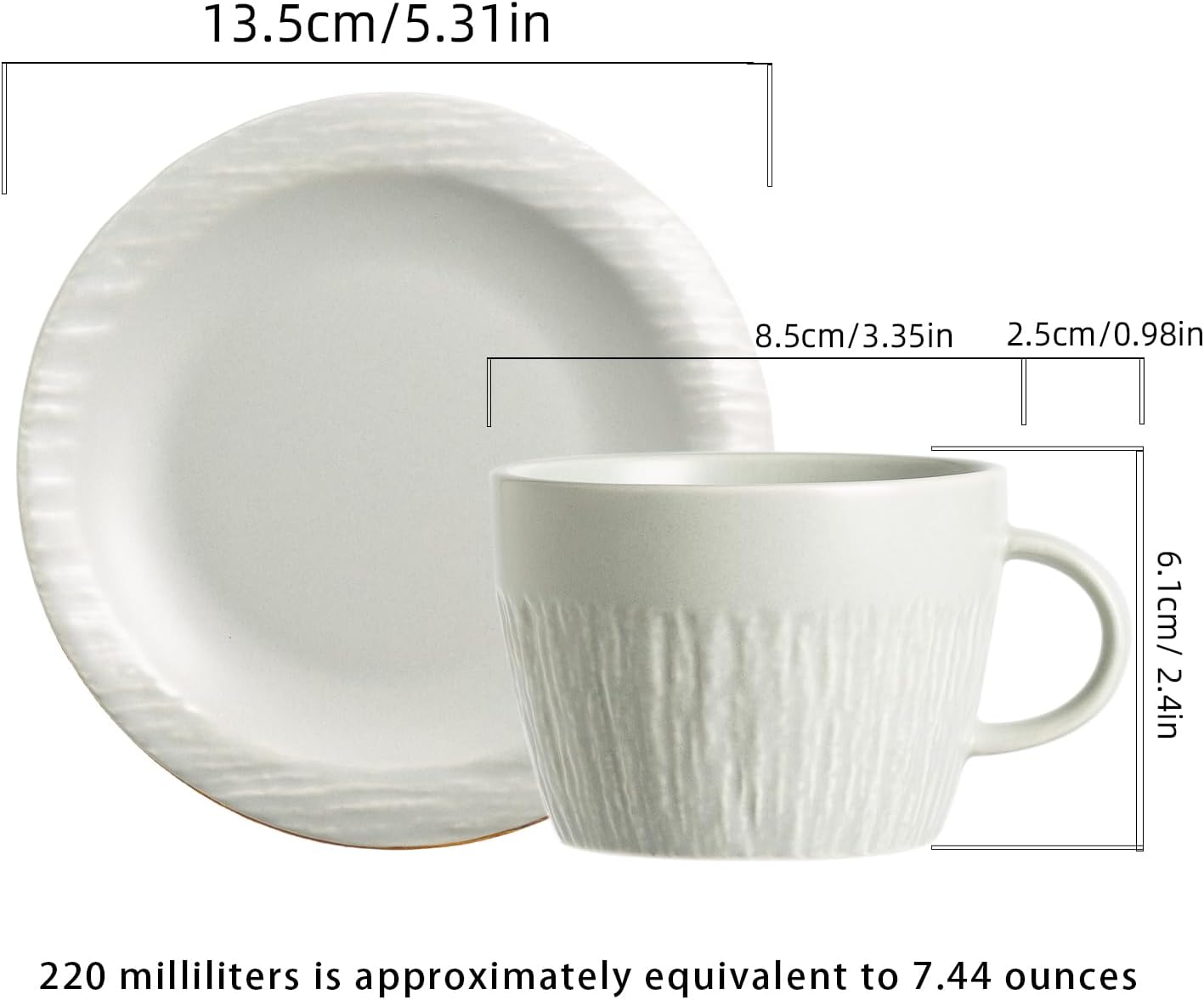 7.4oz Espresso Cups Set of 4 - Ceramic Cappuccino Cups with Saucers - Microwave and Dishwasher Safe, Perfect For Tea, Latte - Porcelain Drinkware for Kitchen or Cafe (grey)