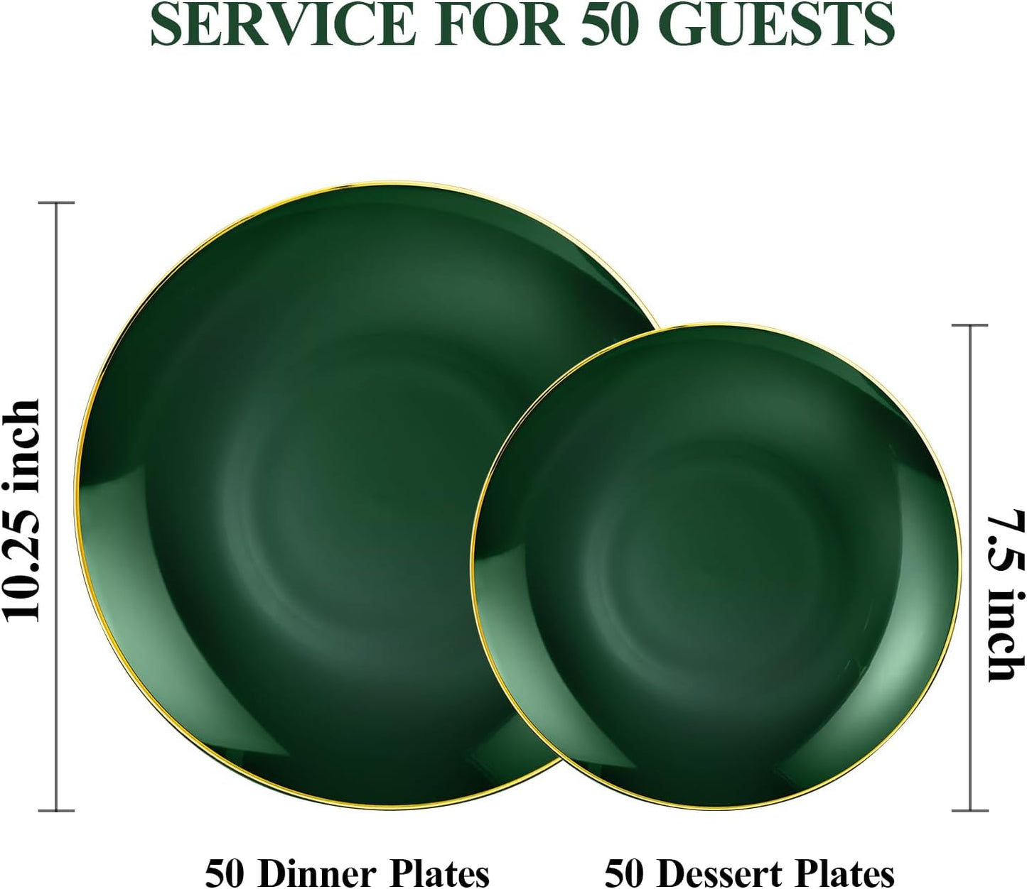 100PCS Green Gold Plastic Plates, Green Disposable Plates for Party, Wedding, Include 50 Dinner Plates, 50 Dessert Plates for 50 Guests