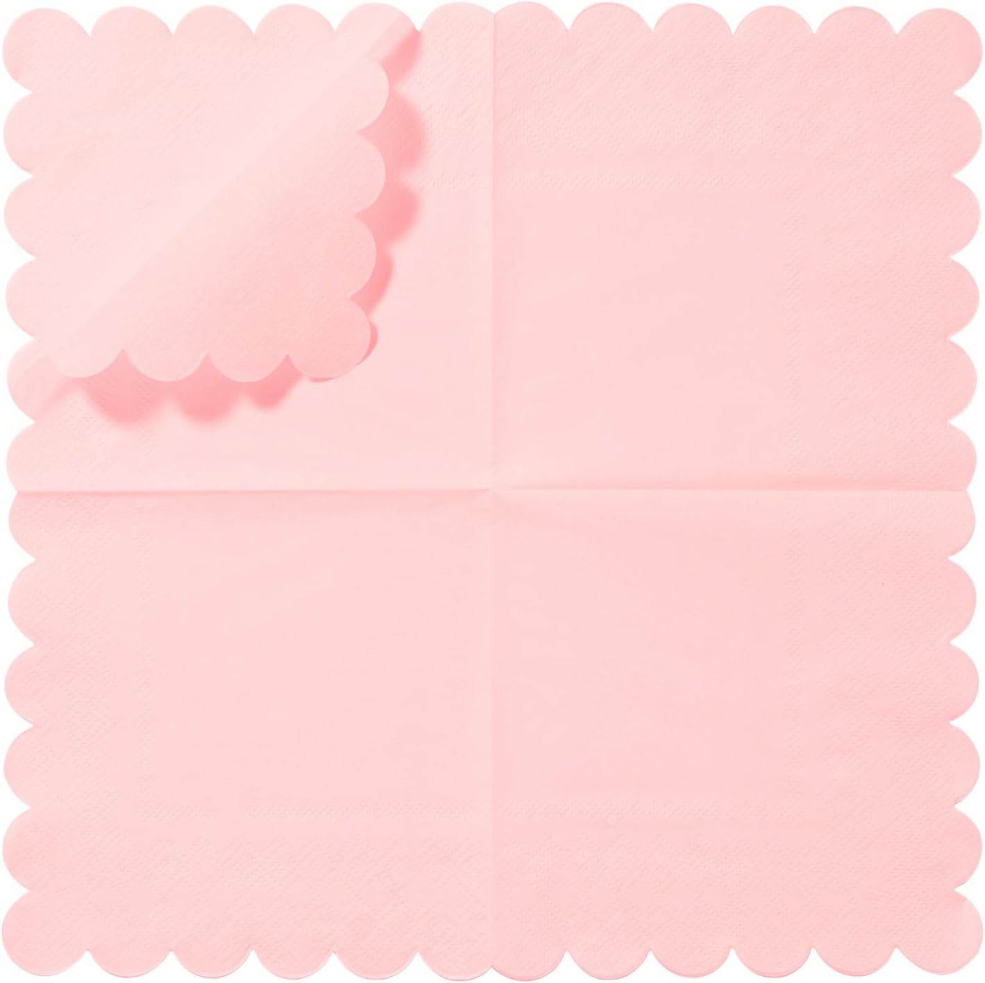 100 Pack Cocktail Napkin 2-Ply Scalloped Edged Dessert Napkins Folded 5 x 5 Inches Disposable Napkins for Dinner Wedding Birthday Party Bridal Anniversary Reception Event (Pink)