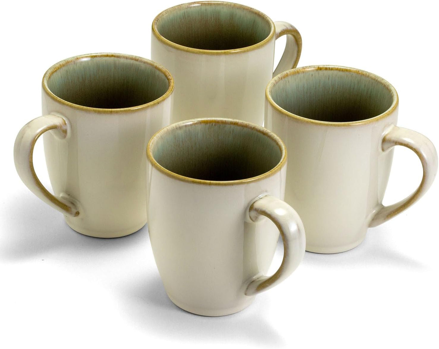 Sango Resona Moss Green Stoneware Mugs (Set of 4) – 12 fl. oz, Durable Stoneware with Reactive Glaze, Delicate Gray-Green Interior, Microwave & Dishwasher Safe, for Everyday Dining & Entertainment