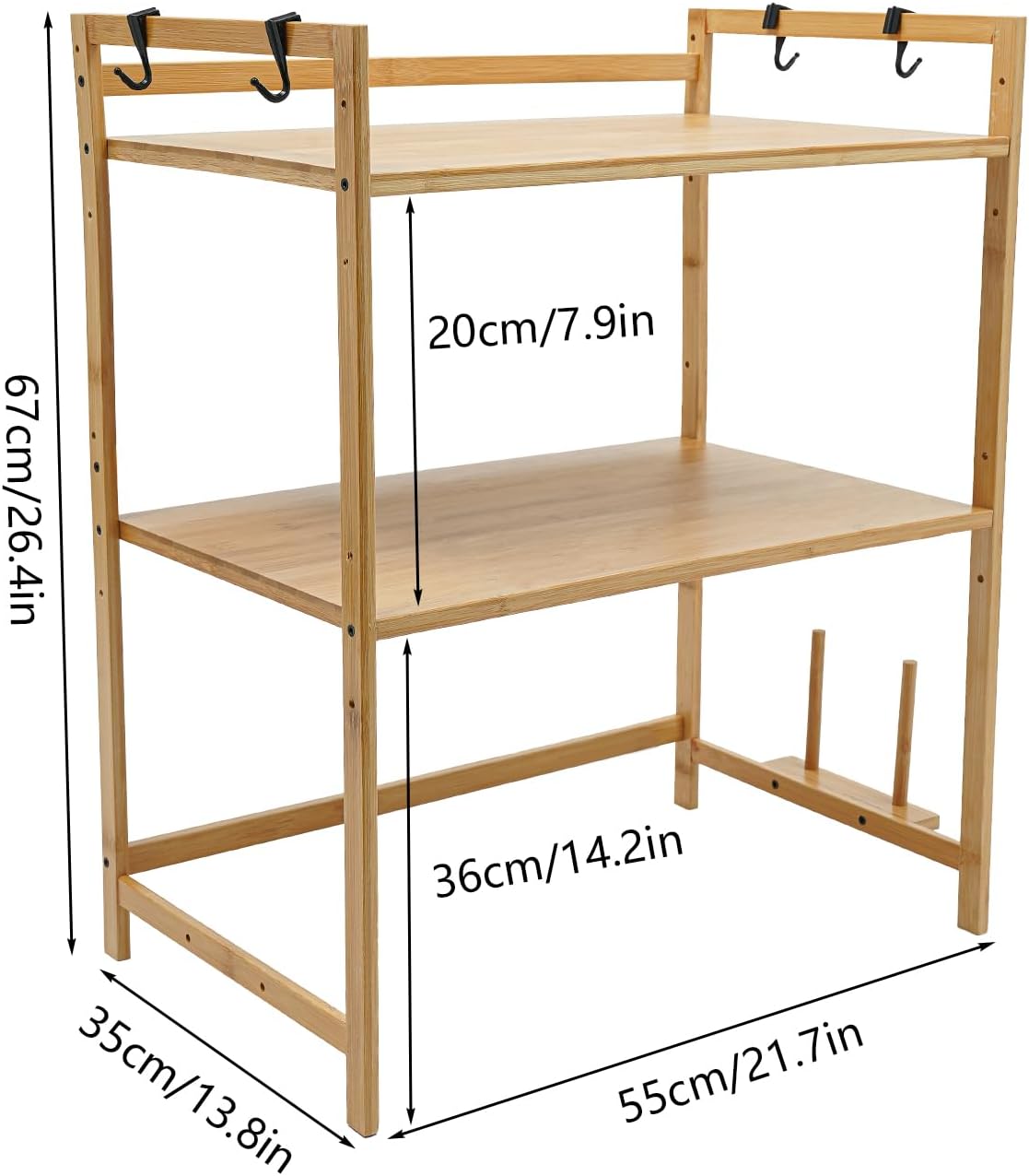 Shelves Organizers for Kitchen,2-Tier Bamboo Kitchen Countertop Organizer Shelves with 4 Hooks,Kitchen Storage Rack Countertop,Spice Rack Organizer,Bathroom Countertop Organizers and Storage, Beige