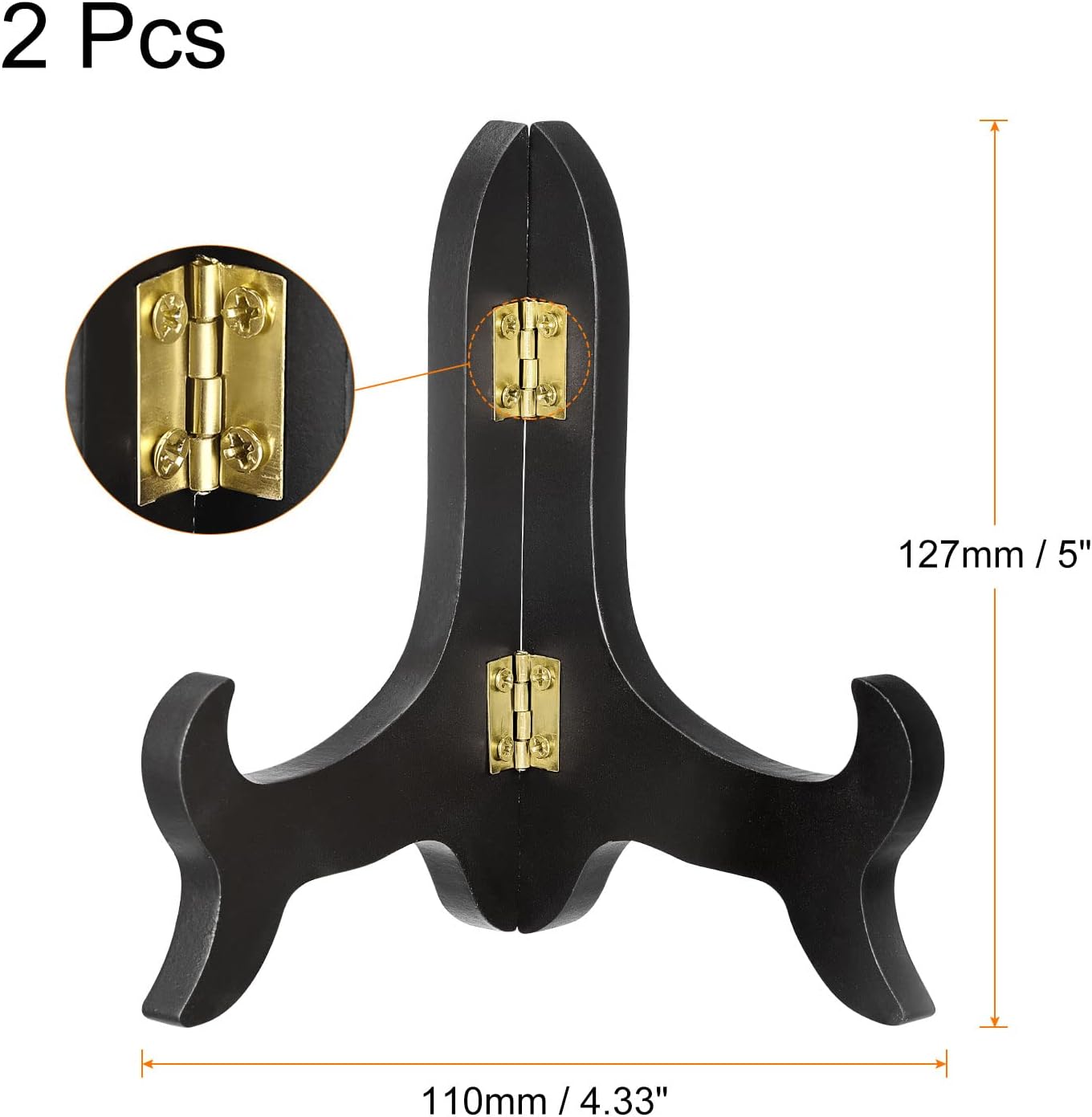 uxcell 2pcs 5" Easel Plate Holder, Wooden Folding Display Stand Black for Decorative Picture Frame
