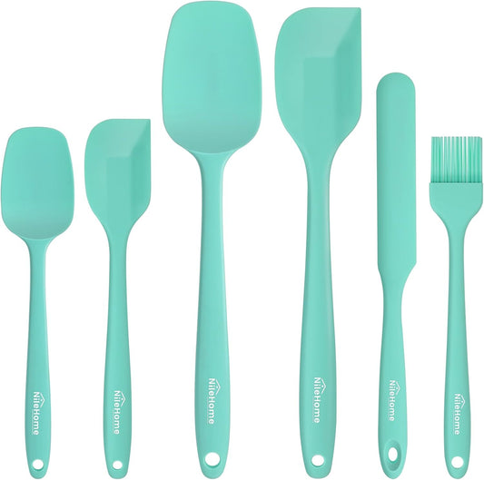 NileHome Silicone Spatula Set, 6 Pcs Food Grade Kitchen Utensils with Silicone Brush Heat Resistant Dishwasher Safe BPA-Free Rubber Spatula for Scraping, Baking, Cooking, Mixing, Turquoise