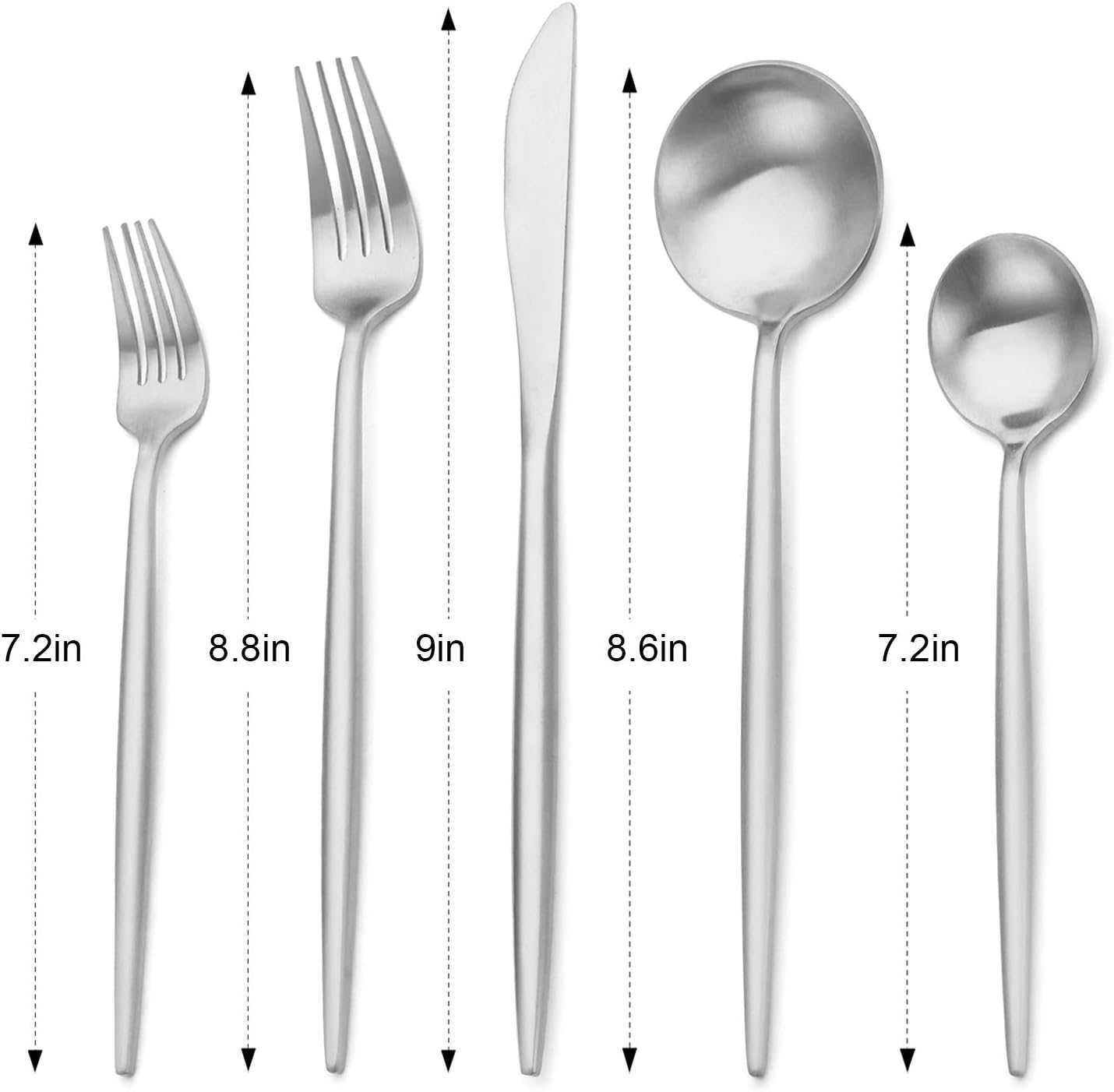 Matte Silver Silverware Set, Stainless Steel Satin Finish, Flatware Cutlery Set for 4, 20-Piece Spoons and Forks Kitchen Utensil Set, Dishwasher Safe (Matte Silver, 20 P)
