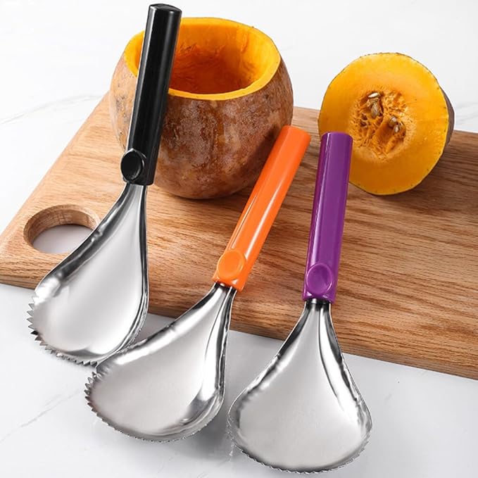 Serrated Spoon Fruit Corer Serrated Edge Fruit Scraper Pumpkin Core Remover Scoop Pumpkin Pulp Separator Pear Pitter Fruit Vegetable Corer for Home Kitchen Pumpkin Corer Scooper