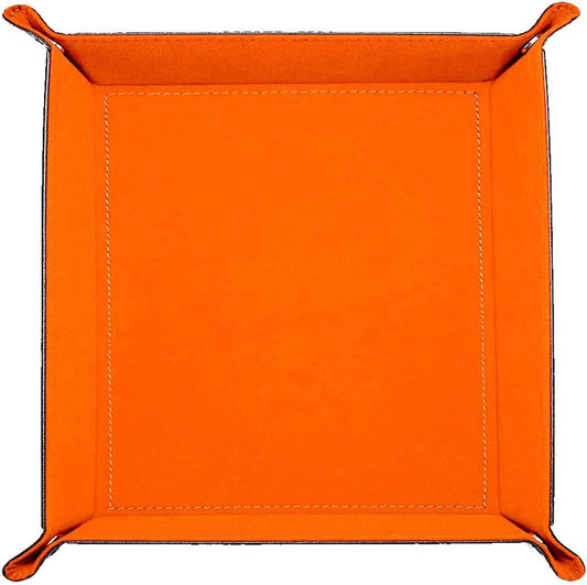 siduater Valet Tray Desktop Storage Organizer – Vegan Leather Catchall Bedside Vanity Tray Nightstand Caddy Holder for Remote Controller, Watch, Keys, Phone, Wallet, Coin, Jewelry (Orange/Black)