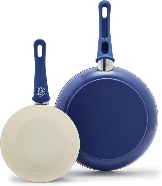 GreenLife Non Stick Fry Pan Set (7" & 10"), Non-Toxic PFAS-Free Ceramic Skillets, Dishwasher & Oven Safe, Egg Omelet Frying Pans, Stay- Cool Handles, Kitchen Home Cooking Essentials, Blue