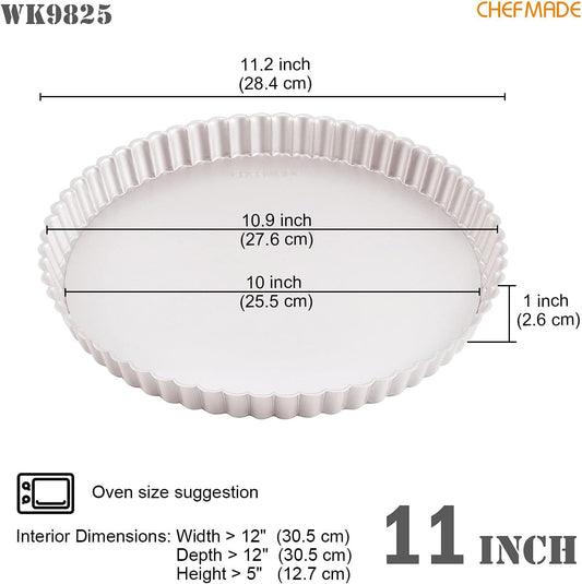 CHEFMADE 11-Inch Round Tart Pan with Removable Loose Bottom, Non-Stick Carbon Steel Quiche Pan for Oven Baking (Champagne Gold)