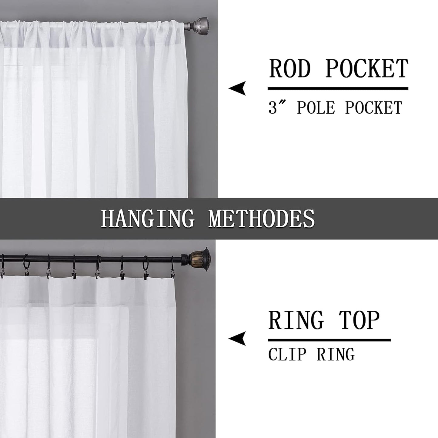 Tollpiz Sheer Curtains Linen Textured Living Room Curtain Sheers Light Filtering Rod Pocket Voile Curtains for Bedroom, 42 x 63 inches Long, White, Set of 2 Panels