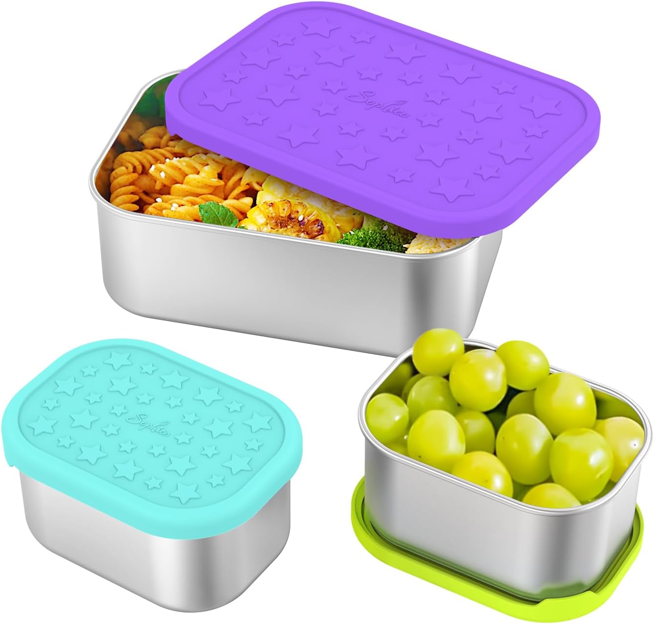 SOPHICO Stainless Steel 24 OZ Snack Containers for Kids，Food Storage Container with Silicone Lid - Perfect 304 Metal Toddler Lunch Box for Daycare and School, Leak Proof （Purple）
