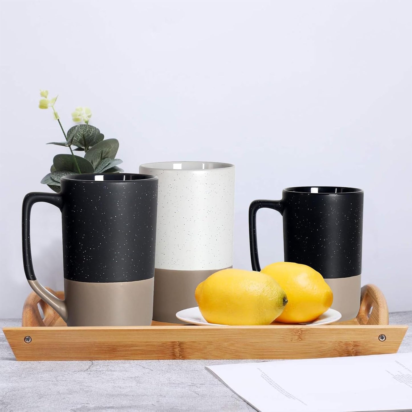 16 OZ Speckled Large Coffee Mugs, Tall Tea Mugs with Handle,Big Bulk Ceramic Cups for Porcelain Cup or Mug Lovers DIY Gifts,White Set of 2 Gifts, White，Set of 2