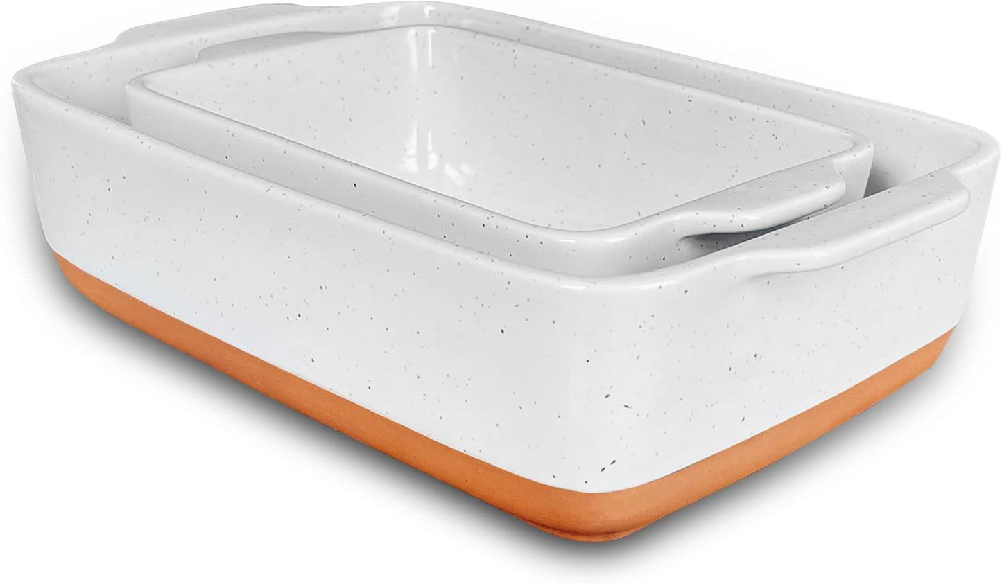 Mora 7x11in & Loaf Baking Dishes - Porcelain Casserole & Bakeware, Oven-to-Table, Freezer Safe - Set of 2, White