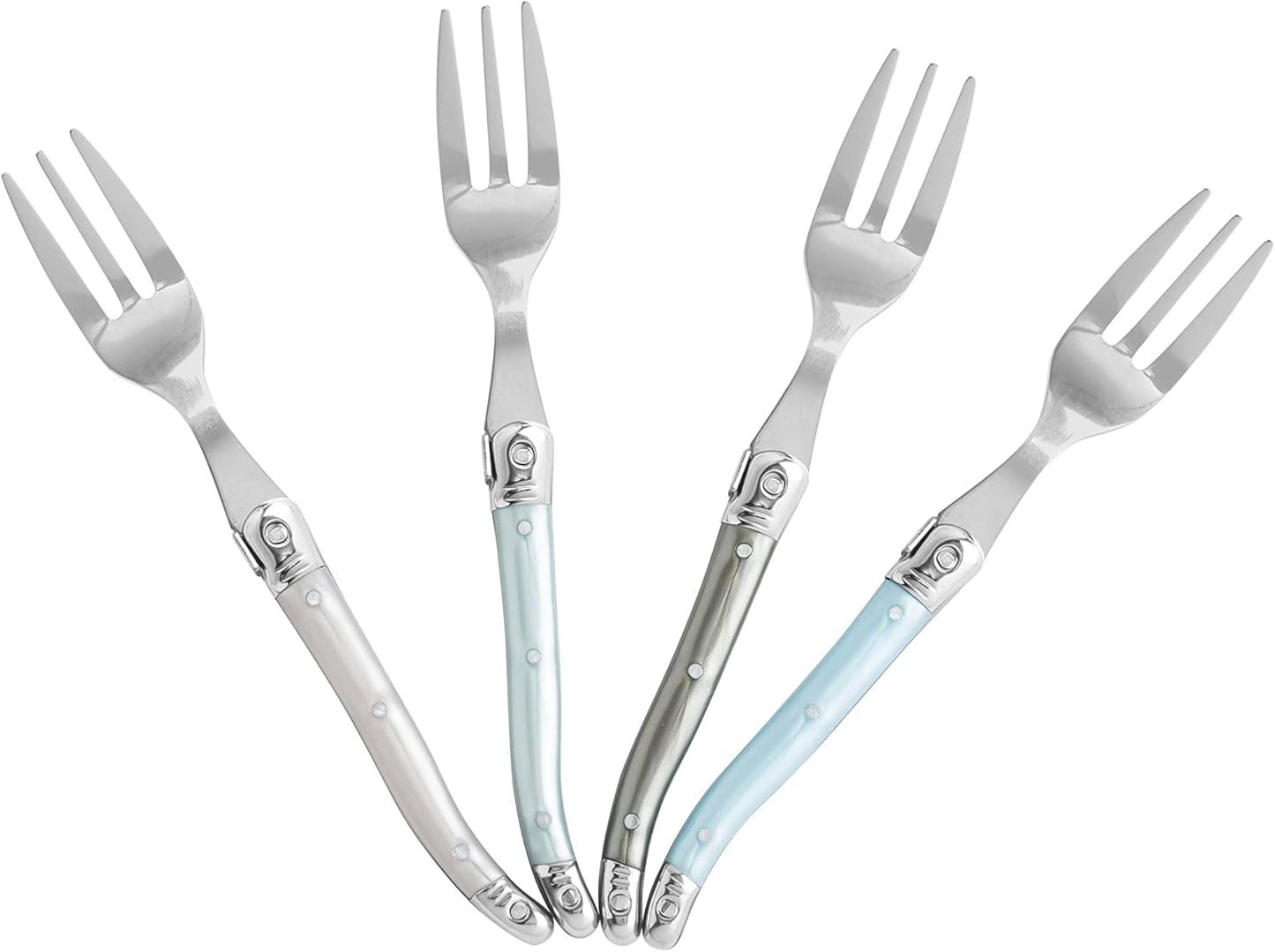 French Home Laguiole 4-Piece Cake Forks Set – Sophisticated Stainless Steel Forks with Mother of Pearl Handles – Laguiole Flatware Set for Cake, Fruit, or Appetizers (6.75")