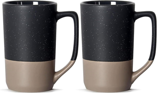 16 OZ Speckled Large Coffee Mugs Set of 2, Tall Ceramic Tea Cups with Handle, Big Beer Bulk Black Cup for Porcelain Cup or Mug Lovers DIY Gifts, Grey