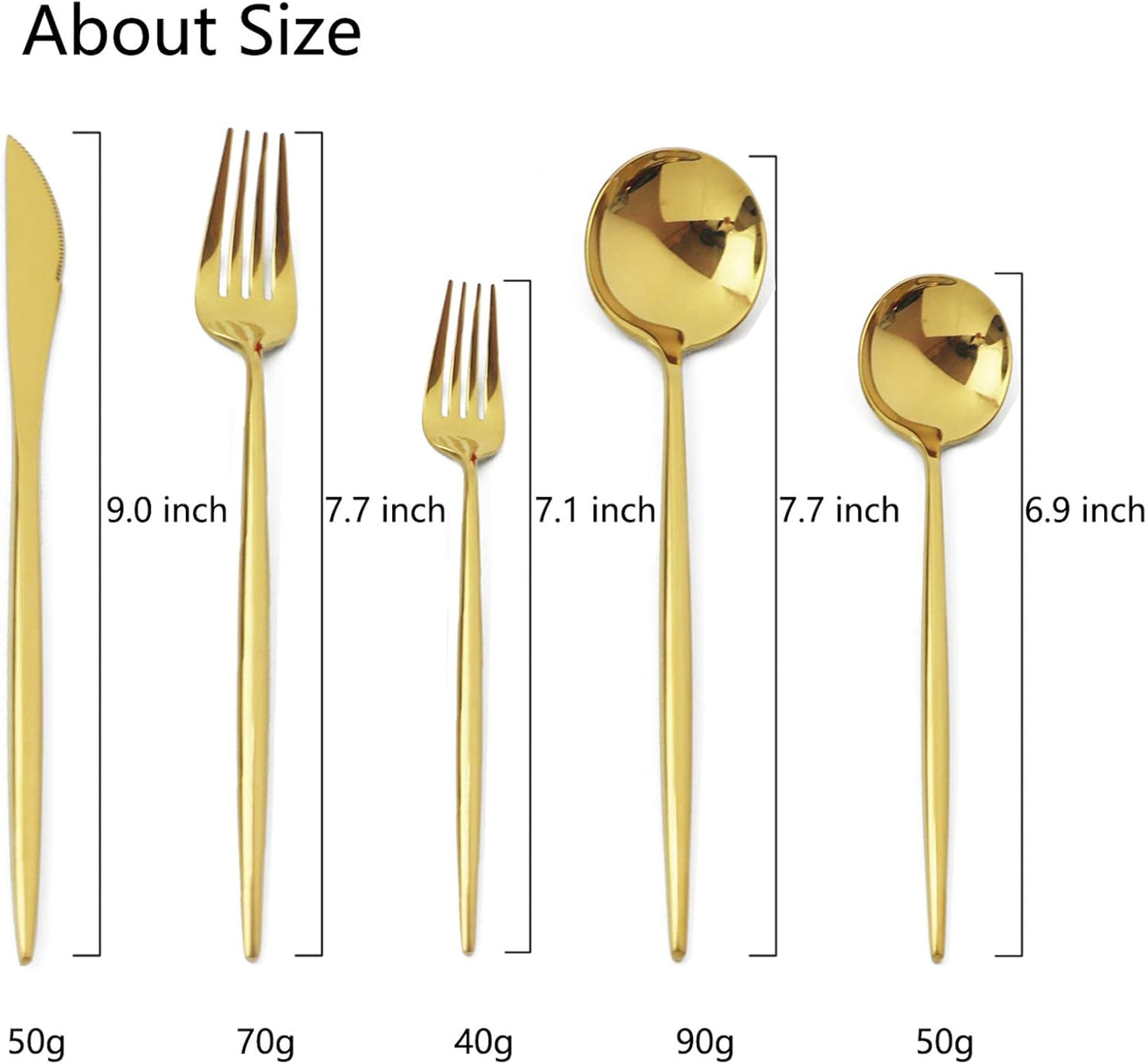 JASHII 20 Pieces Flatware Set, 18/10 Stainless Steel Utensils, Service for 4, Heavy Duty Silverware Gift, Dishwasher Safe, Mirror Polished Dinner Knife, Fork, Spoon for Restaurant (Gold)