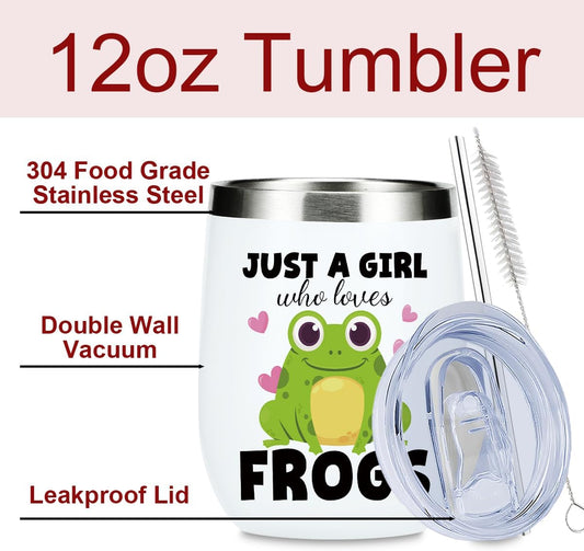 Cute Funny 12 oz Tumbler, Wine Tumbler Insulated Wine Glass with Lid, Frog Gifts for Girls Women Sister Daughter Animal Lovers, Frog Supplies Accessories Friendship Appreciation Christmas Birthday