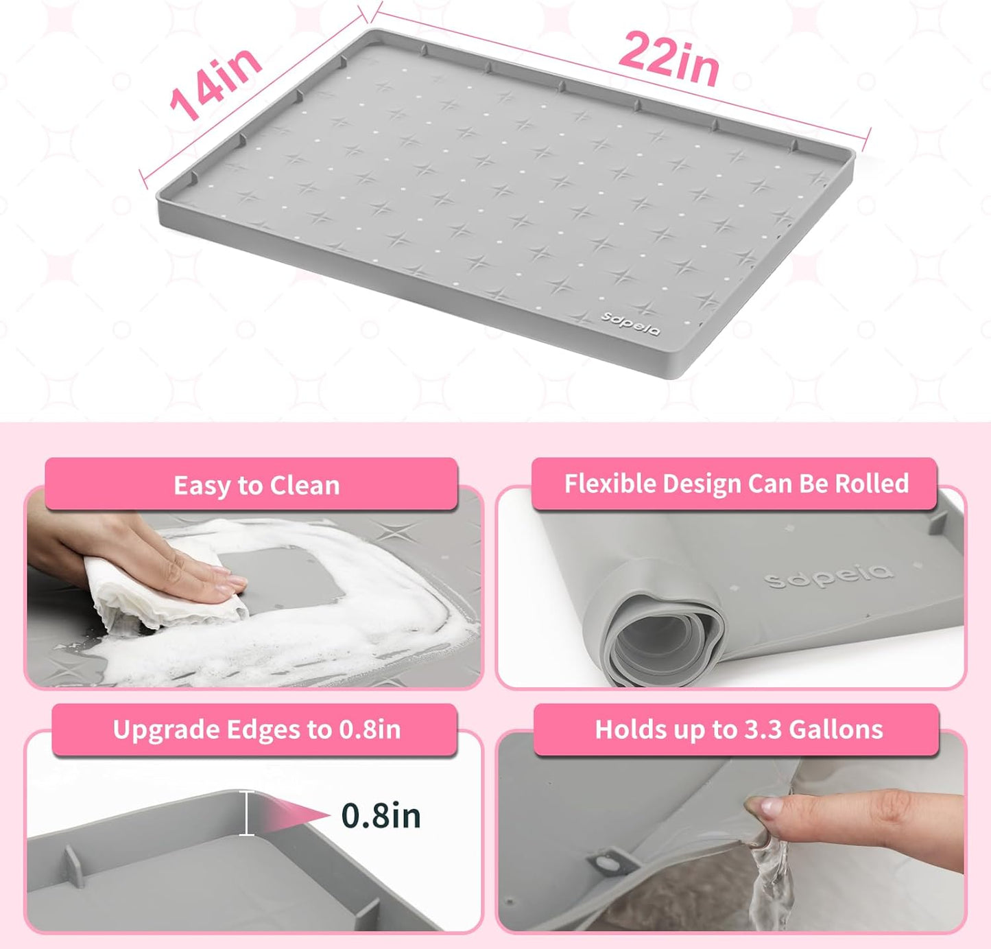 Sdpeia Under Sink Mat 22"×14" – Waterproof Silicone Cabinet Liner & Sink Protector for Kitchen & Bathroom, Multi-Purpose Organizers Tray for Pets, Laundry, Cat Litter Mat