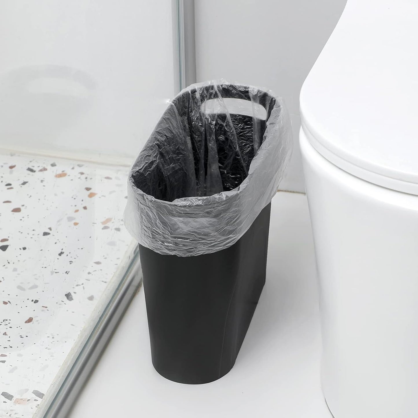 rejomiik Small Trash Can, Slim Garbage Can Plastic Waste Basket with Handles 3.5 Gallon Container Bin for Narrow Spaces Bathroom, Bedroom, Kitchen, Office at Home, 2 Pack Black