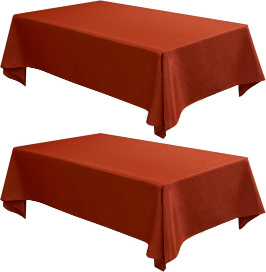 Fitable 2 Pack Faux Linen Fall Tablecloths, Wrinkle Proof Fabric Table Cloth Rectangle, Burlap Textured Table Covers for Thanksgiving Holiday Autumn Dinner Party Farmhouse (Rust, 60 x 84 Inch)
