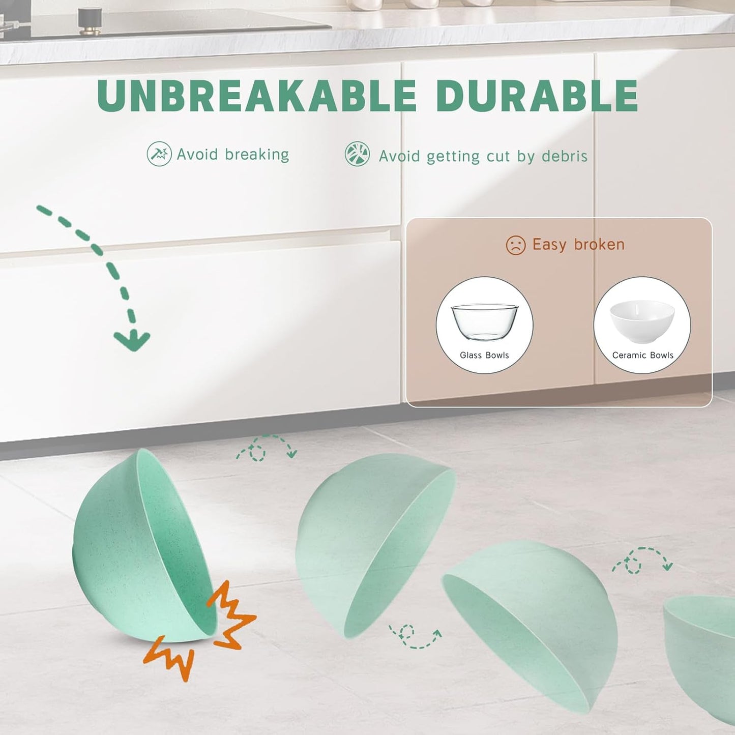 Kitchen Wheat Straw Dinnerware Sets (33pcs) Attached cleaning brush,Service For 8,Plastic Plates and Bowls Sets,Unbreakable Dinnerware,Lightweight Plastic Plate Set (Light green)