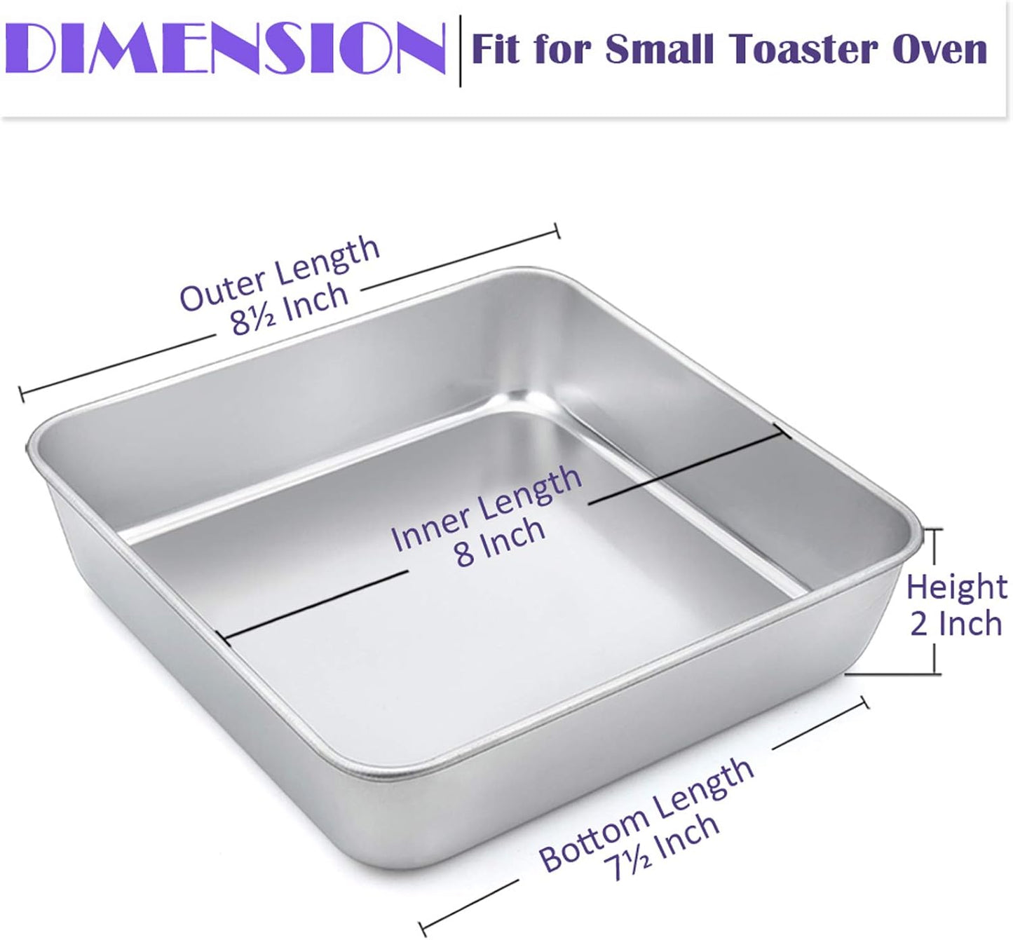 8 x 8-Inch Baking Pan, E-far Square Cake Brownie Baking Pans Stainless Steel Bakeware Set of 3, Fits in Small Toaster Oven, Non-toxic & Dishwasher Safe