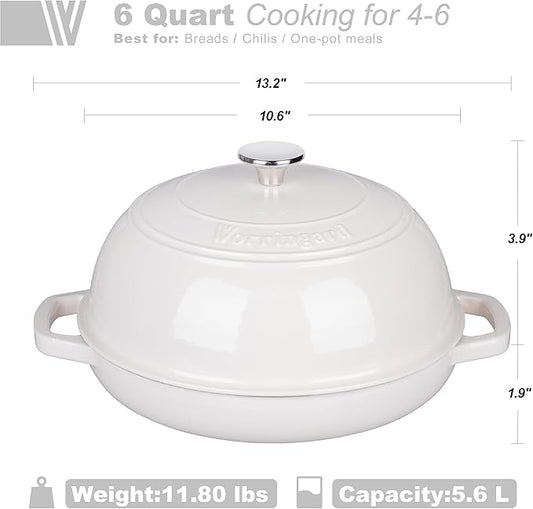 Enameled Cast Iron Dutch Oven Pot with Lid, Bread Oven for Sourdough Bread Baking, Dutch Ovens with Bread Proofing Basket& Baking Supplies Set, 6 Quart, White