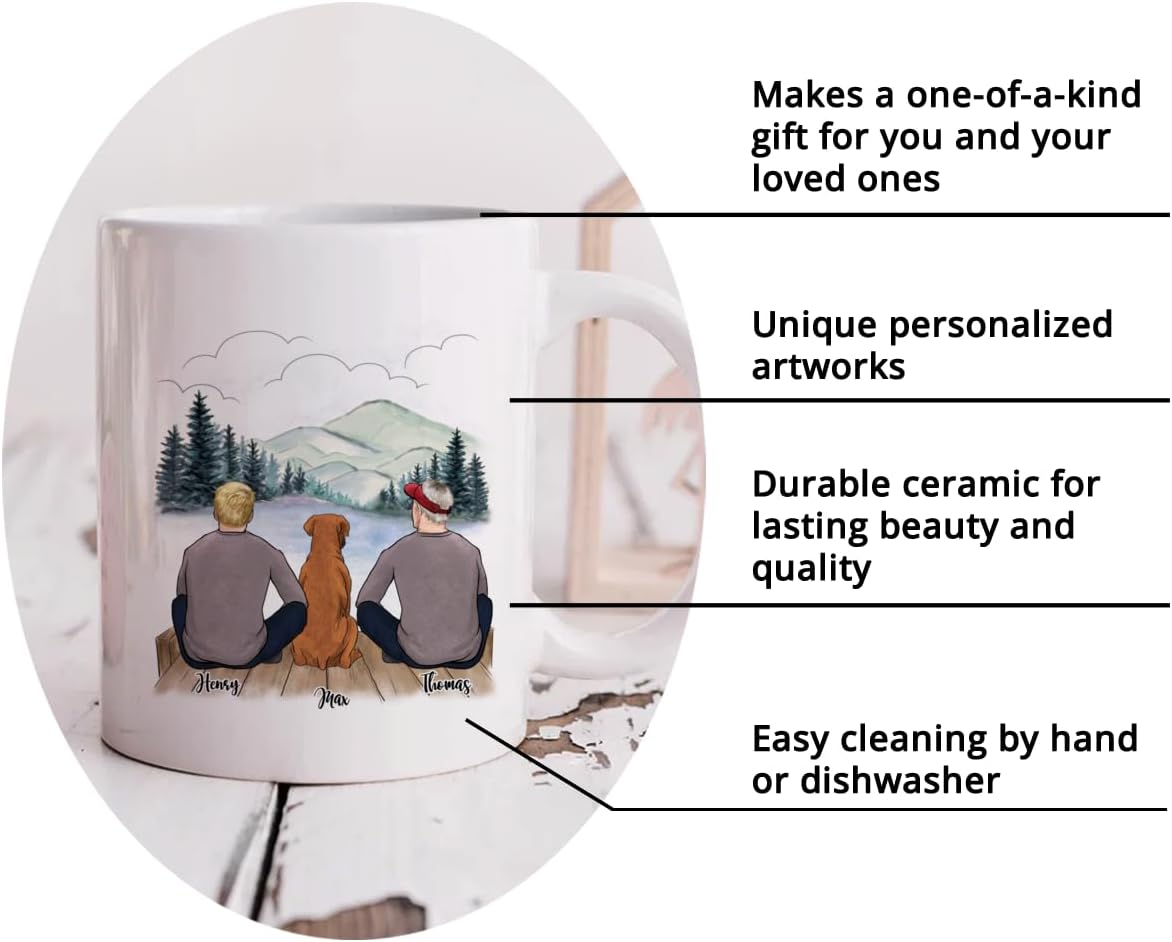 Gossby Personalized Dog Mug - Life is Better with a Dog (2 Men - Dog) - 11oz, 15oz Custom Dog Dad Couple Mug with Names - Personalized Dog Dad Gifts for Dog Lover, Owner with Personal Touches