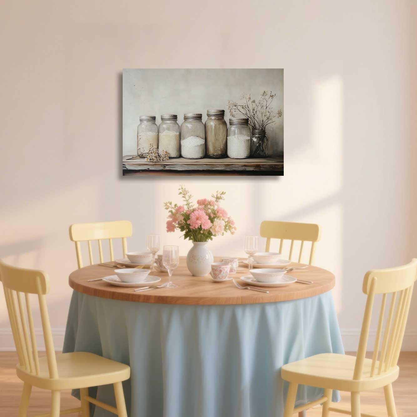 ZSHARTSWD Farm Kitchen Wall Art Country Mason Jar Spice Pictures Still Life Culinary Canvas Print Vintage Spices Food Painting Dining Room Home Decor Framed (Beige, 16.00" x 24.00")