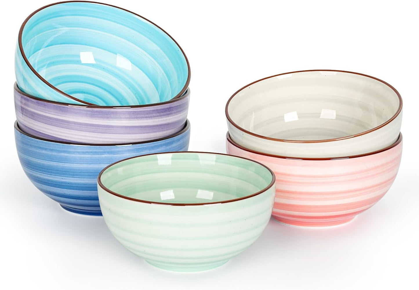 KitchenTour 24 OZ Cereal Bowls Set of 6, Ceramic Soup Bowls for Kitchen, 5.9 Inch Colorful Serving Bowls for Oatmeal, Salad, Pasta, Dessert - Microwave & Dishwasher Safe, Assorted Warm Colors