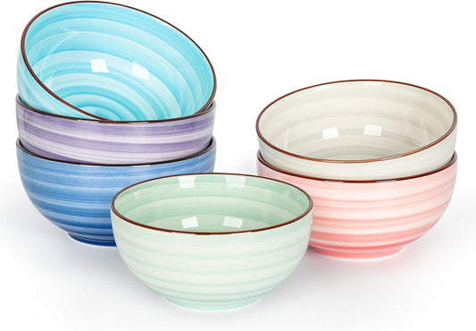 KitchenTour 24 OZ Cereal Bowls Set of 6, Ceramic Soup Bowls for Kitchen, 5.9 Inch Colorful Serving Bowls for Oatmeal, Salad, Pasta, Dessert - Microwave & Dishwasher Safe, Assorted Warm Colors