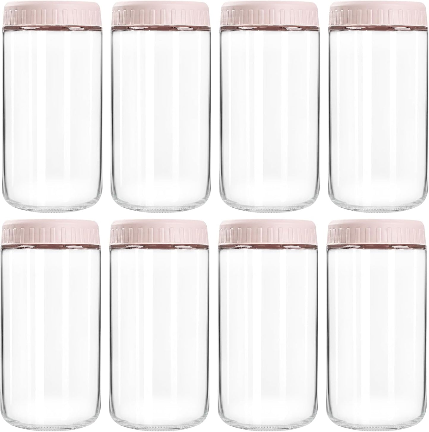 Overnight Oats Containers with Lids, 24oz Glass Jars with Lids 8 pcs, Pink, Wide Mouth Mason jars for Salad, Yogurt, Snacks, Meal Prep