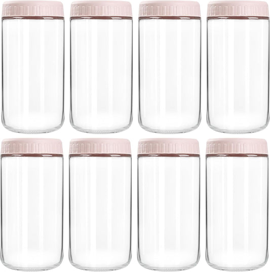 Overnight Oats Containers with Lids, 24oz Glass Jars with Lids 8 pcs, Pink, Wide Mouth Mason jars for Salad, Yogurt, Snacks, Meal Prep