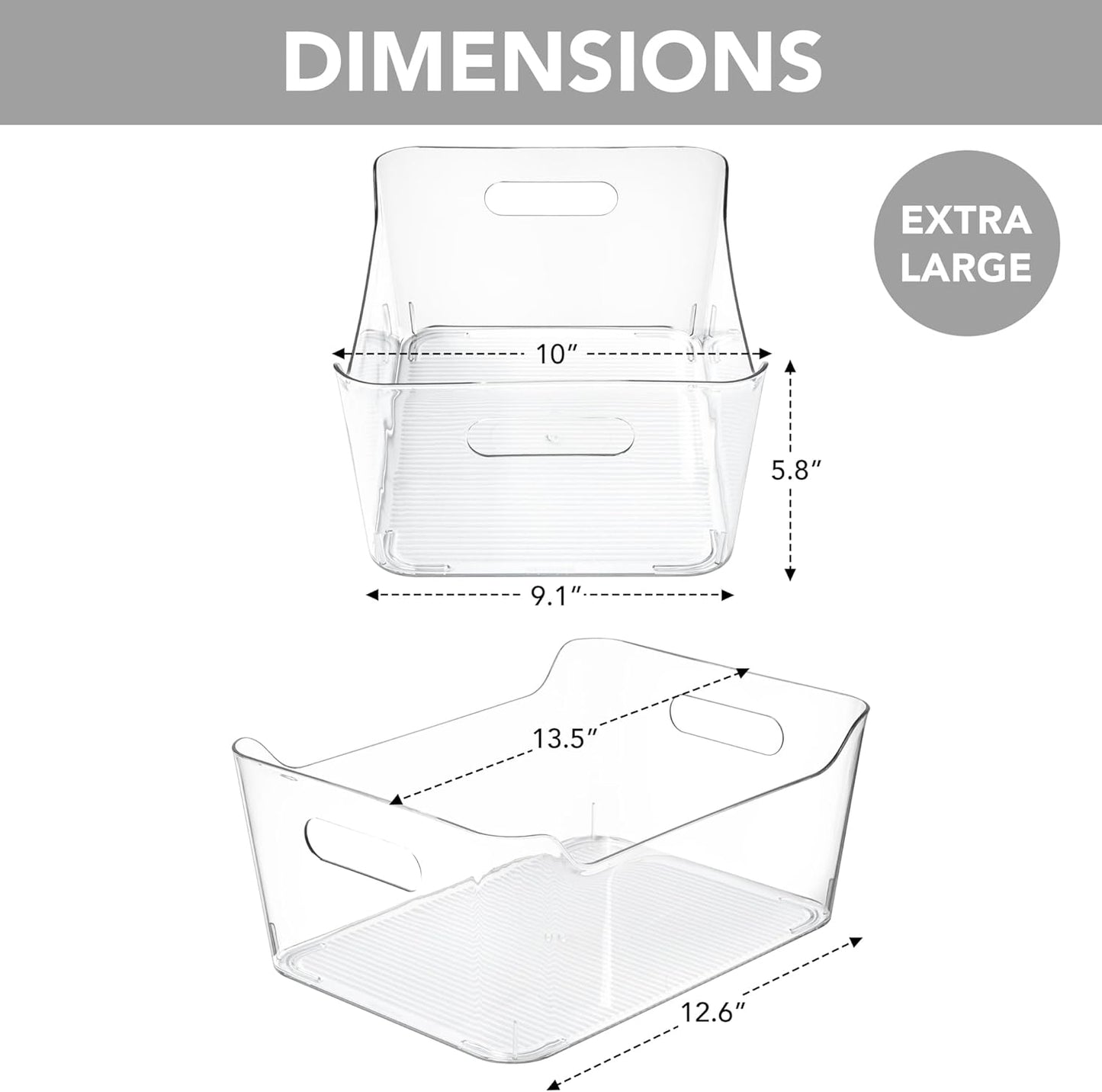 Tiawudi 2 Pack Plastic Storage Bins, Extra Large Pantry Organizer, 13.5" x 10" Clear Storage Containers and Organizer Bins, Multi-Use Bins for Home, Kitchen, Closet and Cabinet