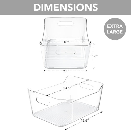Tiawudi 6 Pack Plastic Storage Bins, Extra Large Pantry Organizer, 13.5" x 10" Clear Storage Containers and Organizer Bins, Multi-Use Bins for Home, Kitchen, Closet and Cabinet