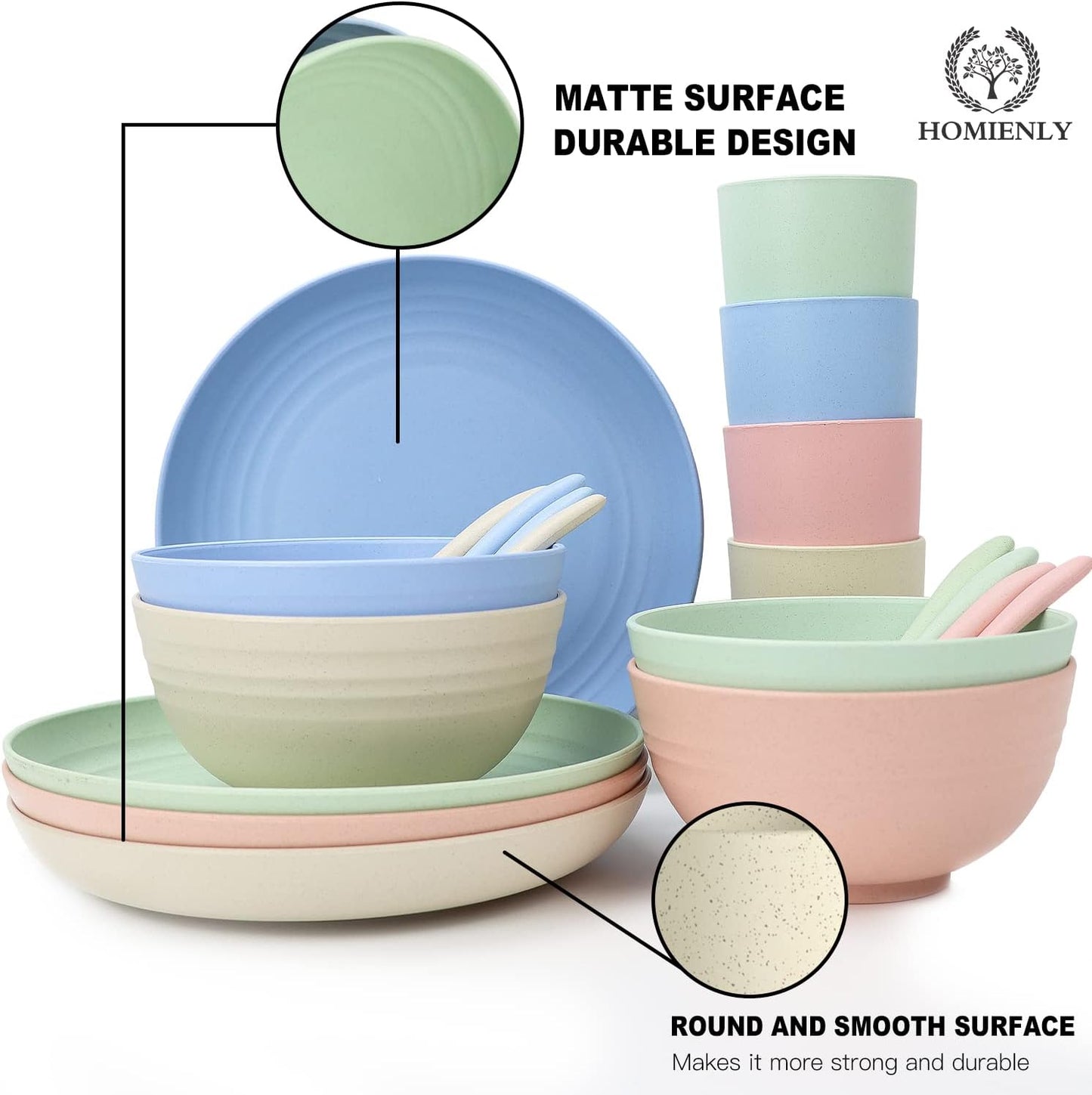 Wheat Straw Dinnerware Sets, 20 PCS Dishes Dinnerware Set Microwave and Dishwasher Safe, Lightweight Unbreakable Dishes, Reusable Dinner Plates Kids Plates and Bowls Sets for Kitchen, Camping
