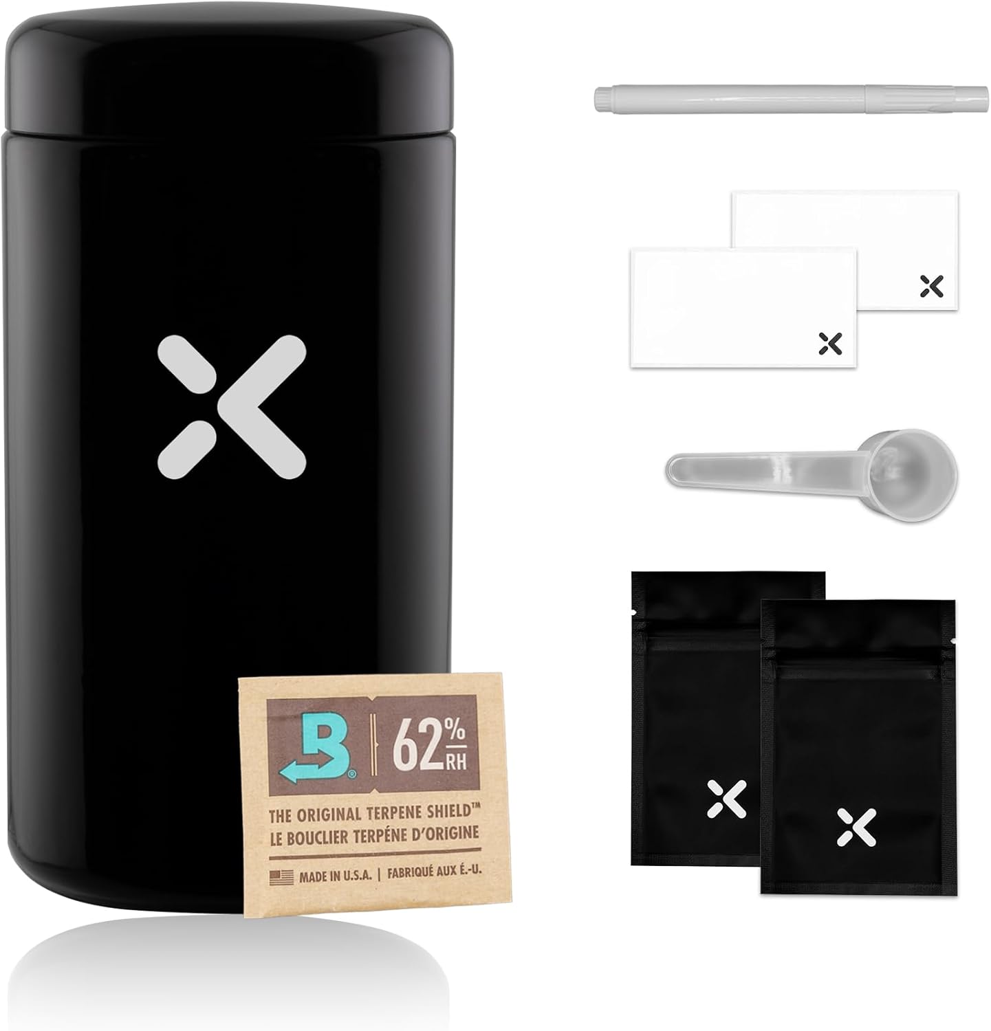 Airtight Glass Storage Container | 500ml (1oz) | Ultraviolet Glass Screw Top Jar | Fortify UV Herb/Spice Jar with Airtight Lid | Includes Boveda 62% Humidity Pack and Accessories