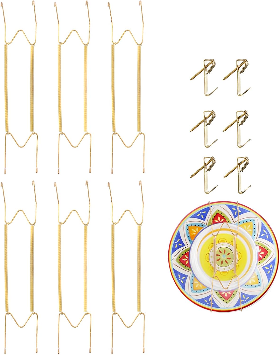 6 Pieces Plate Hangers for The Wall Suitable for 16-20 Inch Decorative Plate adjustable and stretchable,with Metal Hooks for Wall Displaying Plates Decorative & Arts(Gold)