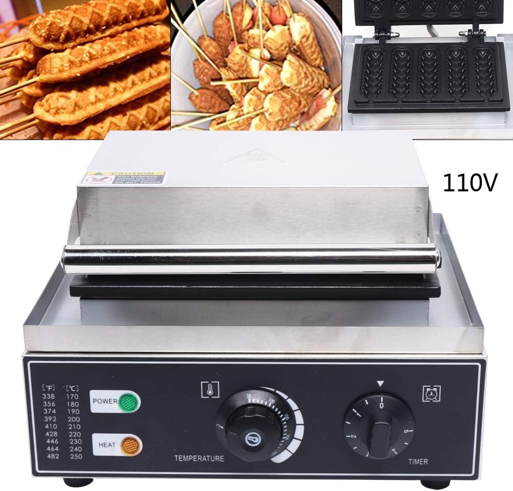 5 PCS Commercial Corn Dog Maker, 110V 1500W Hot Dog Cheese Stick Press Iron, Electric Hot Dog Maker with Non-Stick, Stainless Steel Stick Maker for Hot Dogs on Cheese Sticks Cake Pops