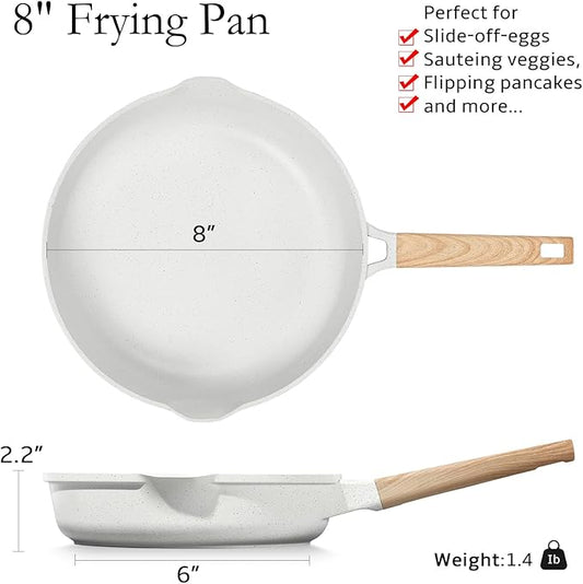 ESLITE LIFE Nonstick Ceramic Frying Pan Skillet, Non-Toxic Egg Omelette Kitchen Cooking Pans Compatible with All Stovetops (Gas, Electric & Induction), PTFE & PFOA Free (White, 8'')