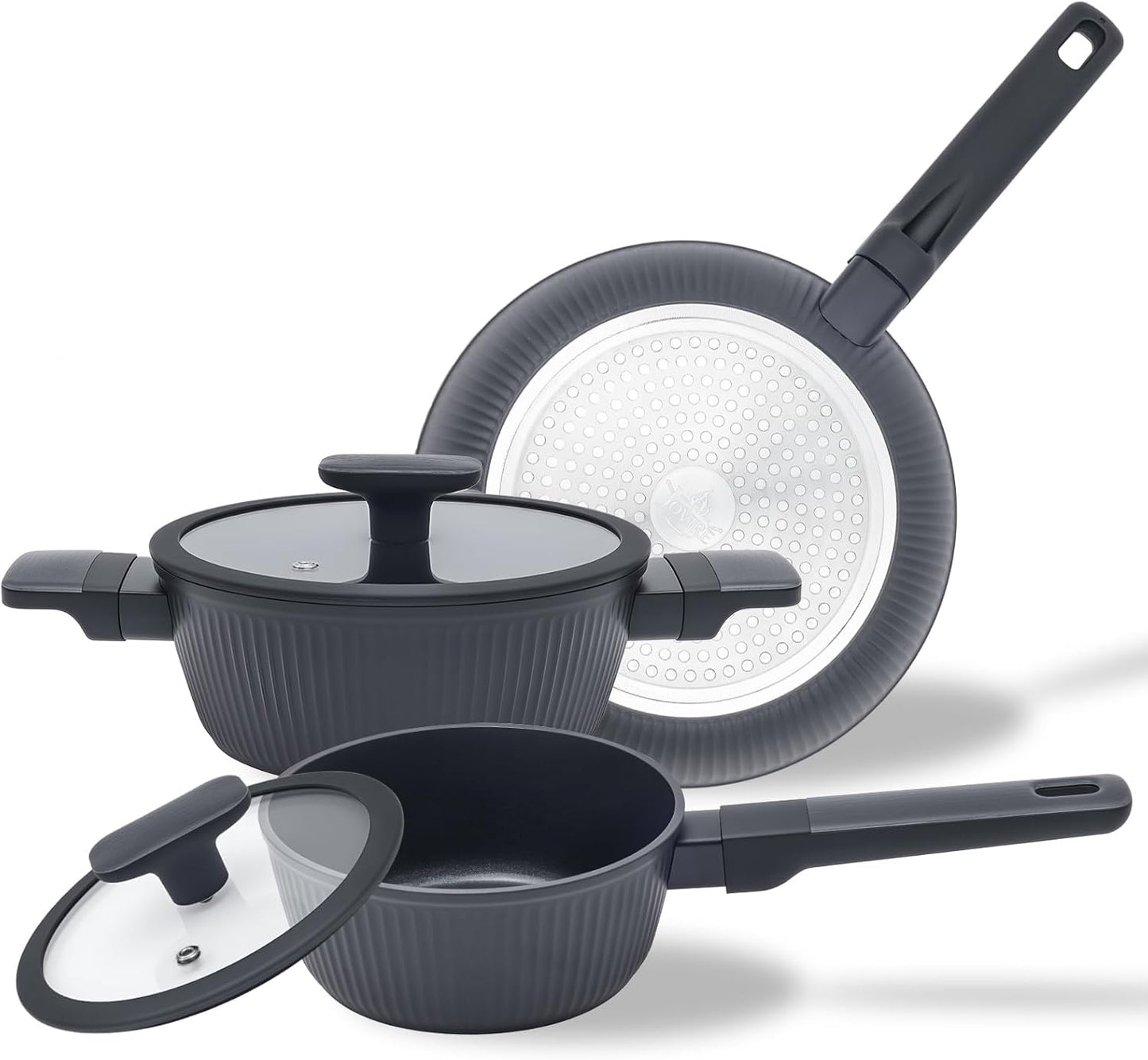 5-Piece Non-Toxic Ceramic Cookware Set, PFOA/PTFE Free Pan & Pot Set, Induction Ready, Dishwasher Safe for Easy Clean